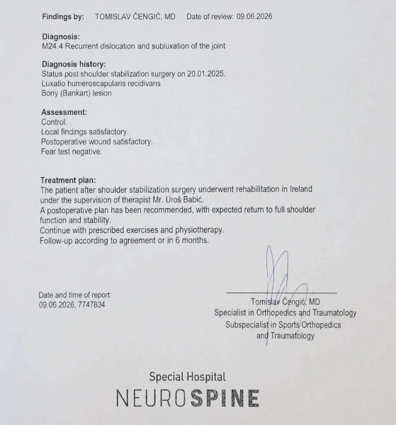 NeuroSpine Reference letter for Urosh Babic