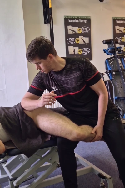 Uros Babic during a sports massage therapy session